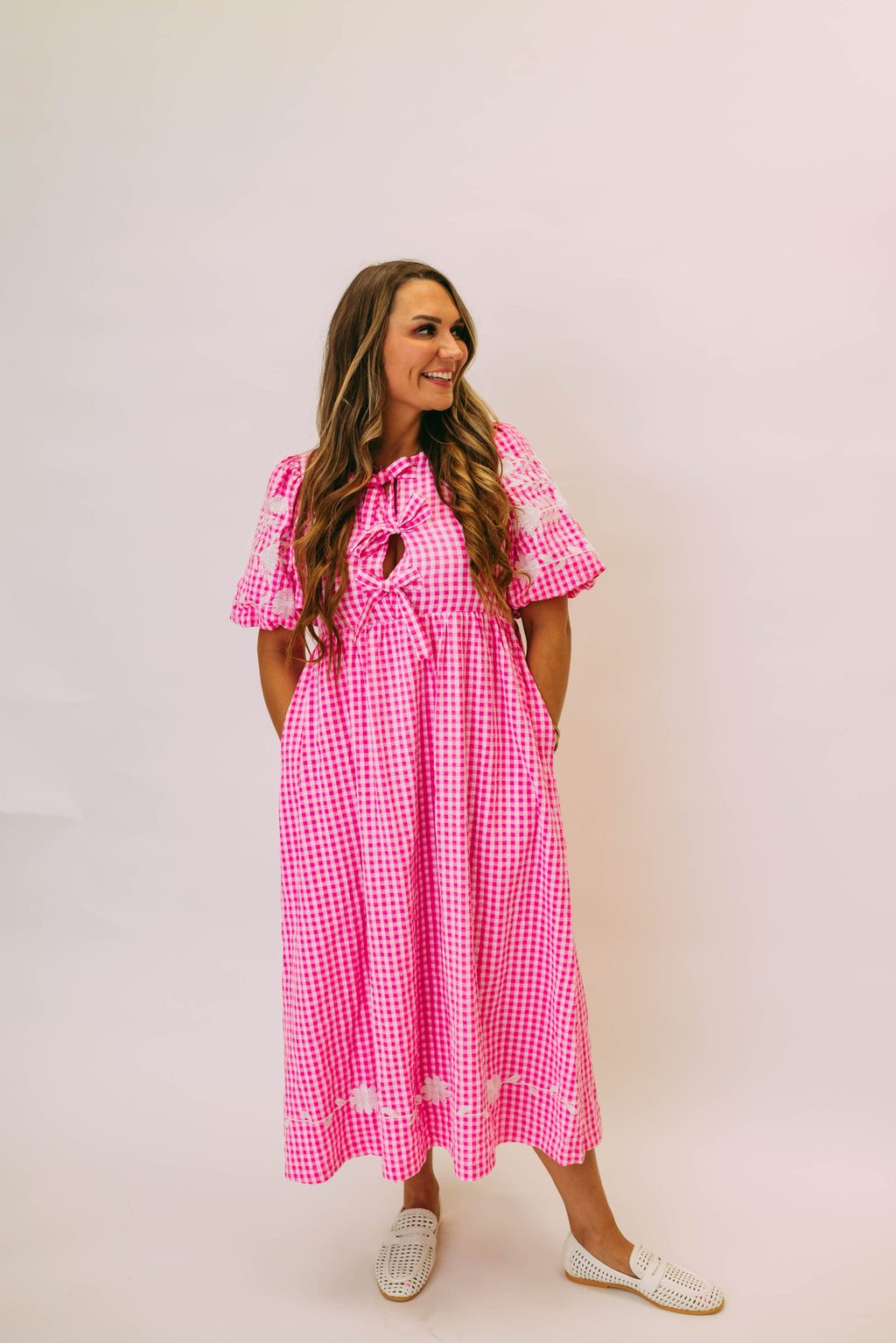 fushia gingham dress