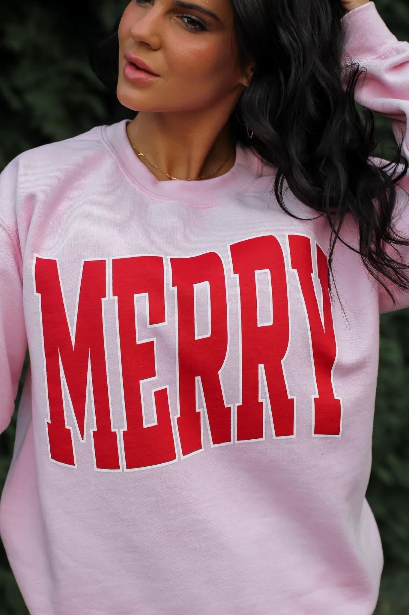 “Merry” Pink Christmas Sweatshirt