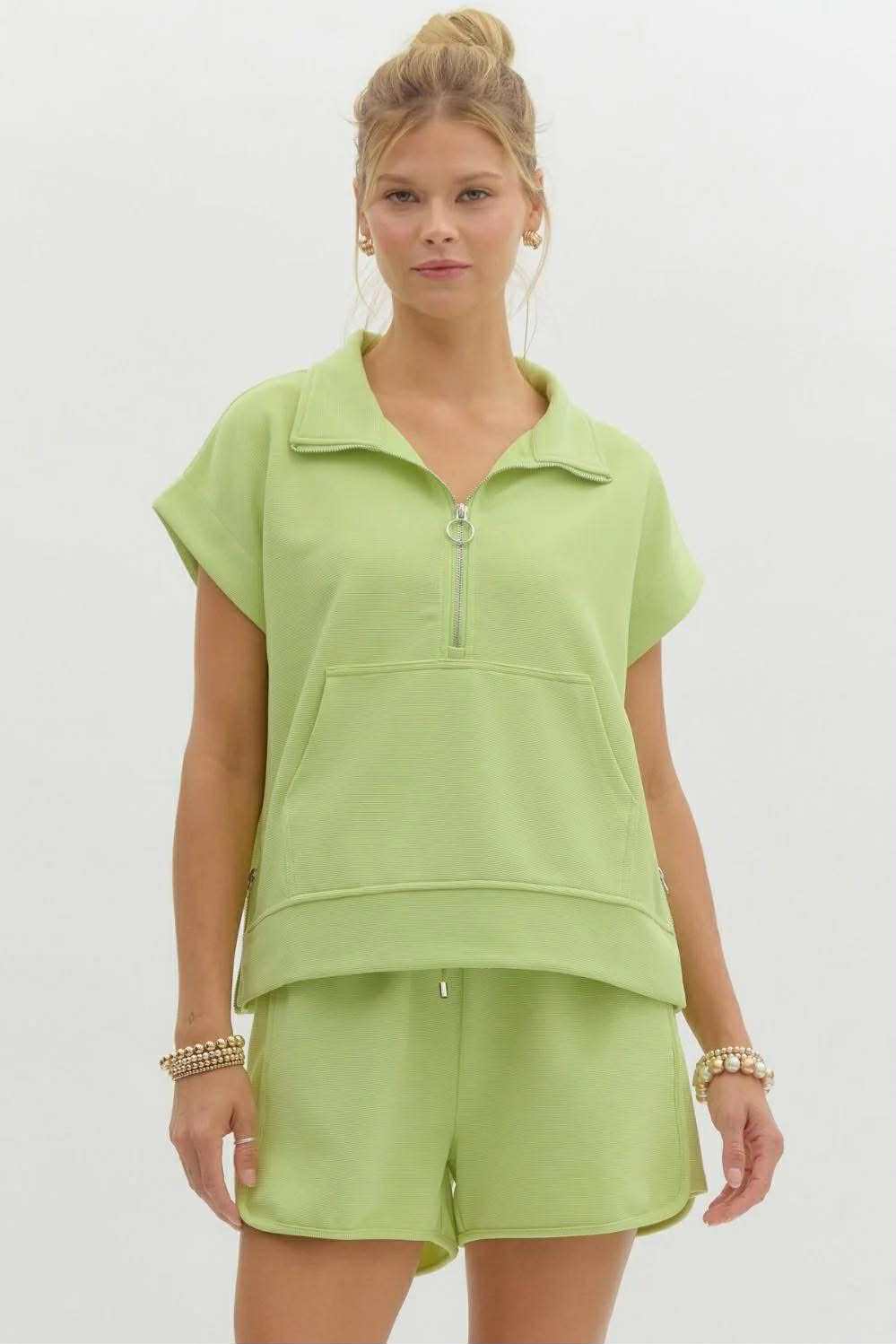 Lime Green Short Set With Zipper