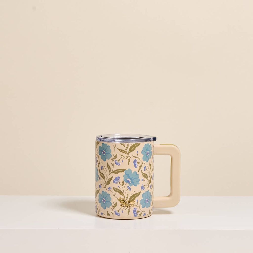 14 oz Insulated Mug–Poppin' Petals Aqua