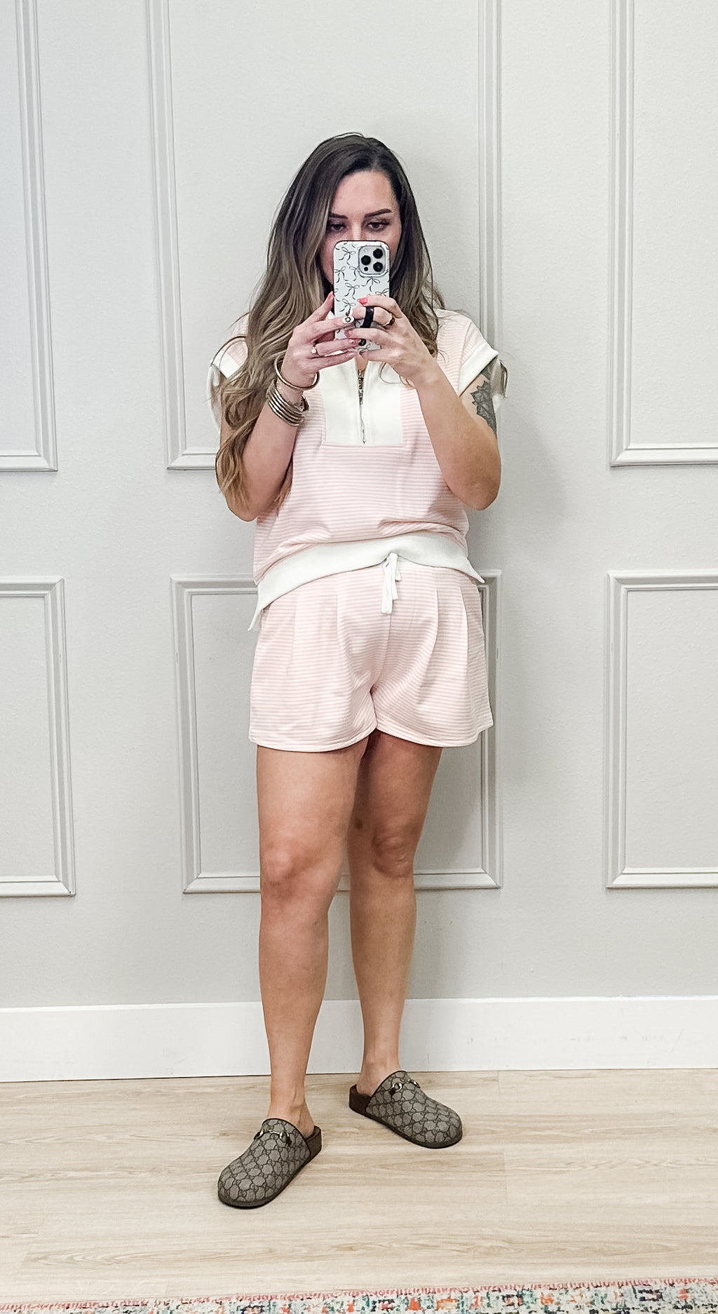 Blush and Blue Striped Shorts Set