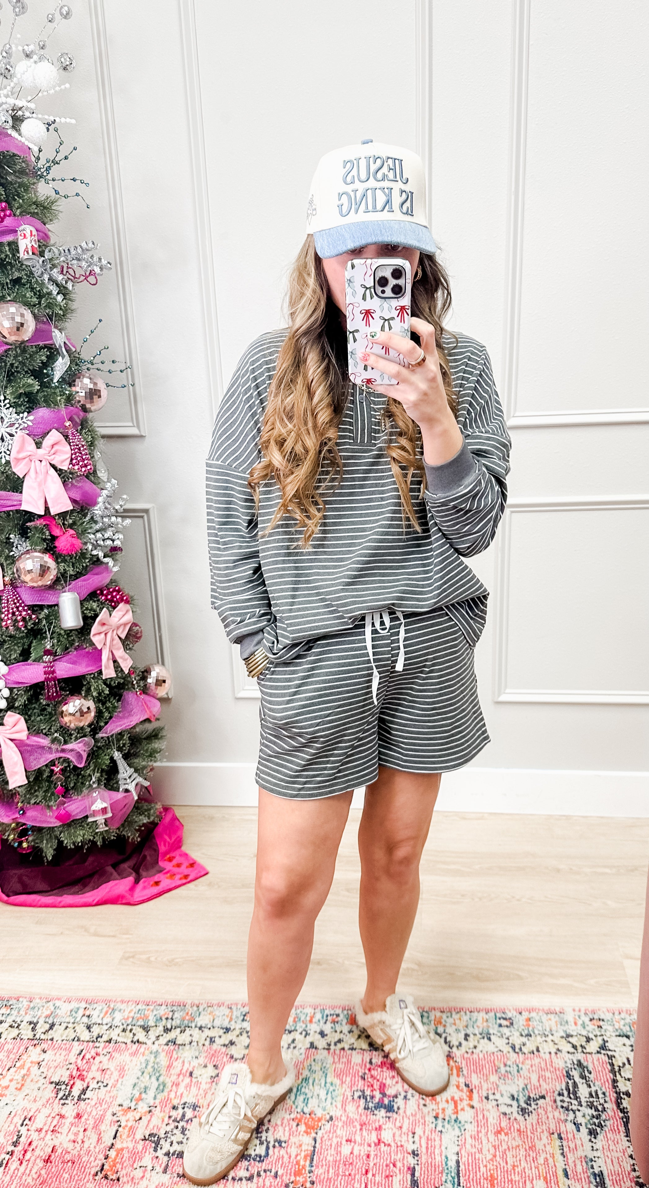 Charcoal Pin Stripe Pullover & Shorts Set