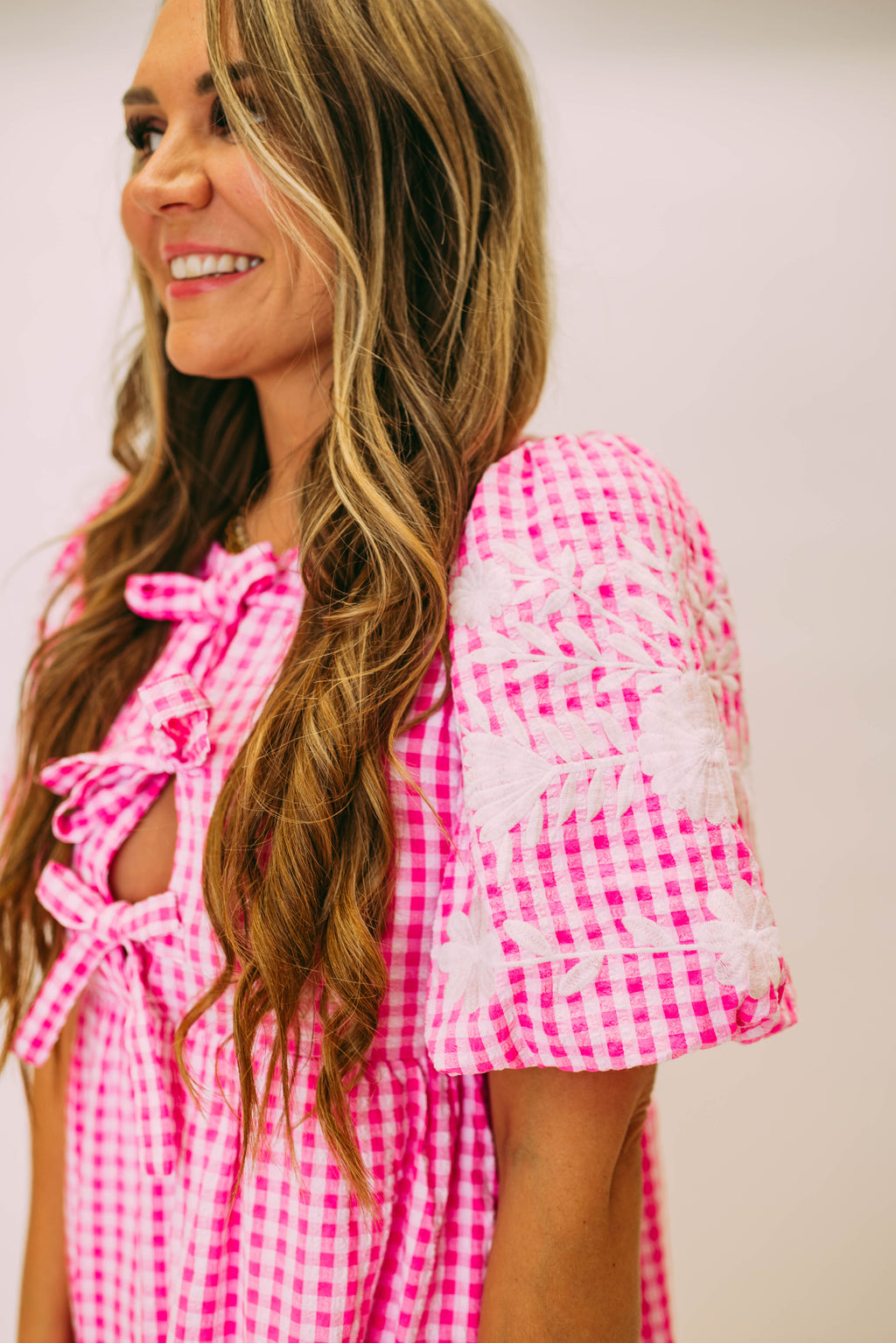 fushia gingham dress