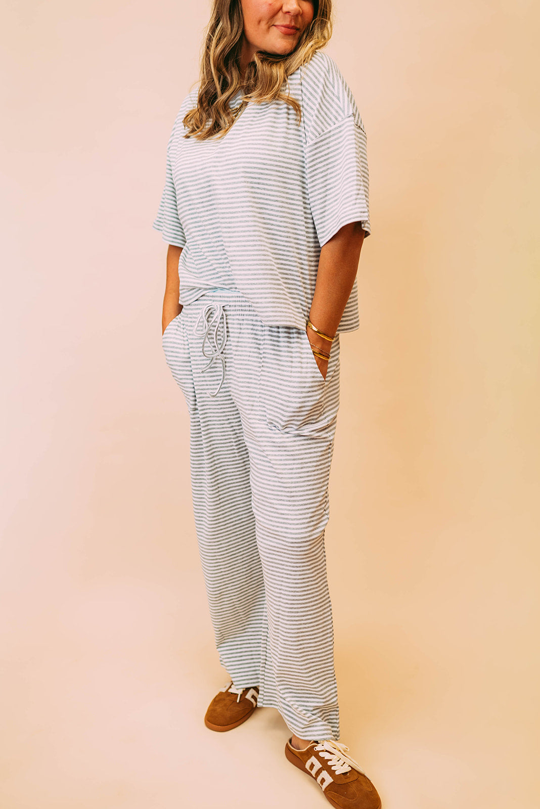 heather grey/white striped knit set