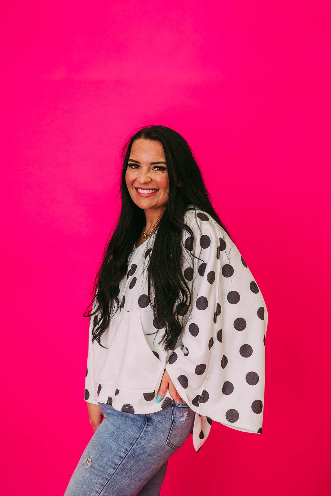 polka dot v neck hoodie