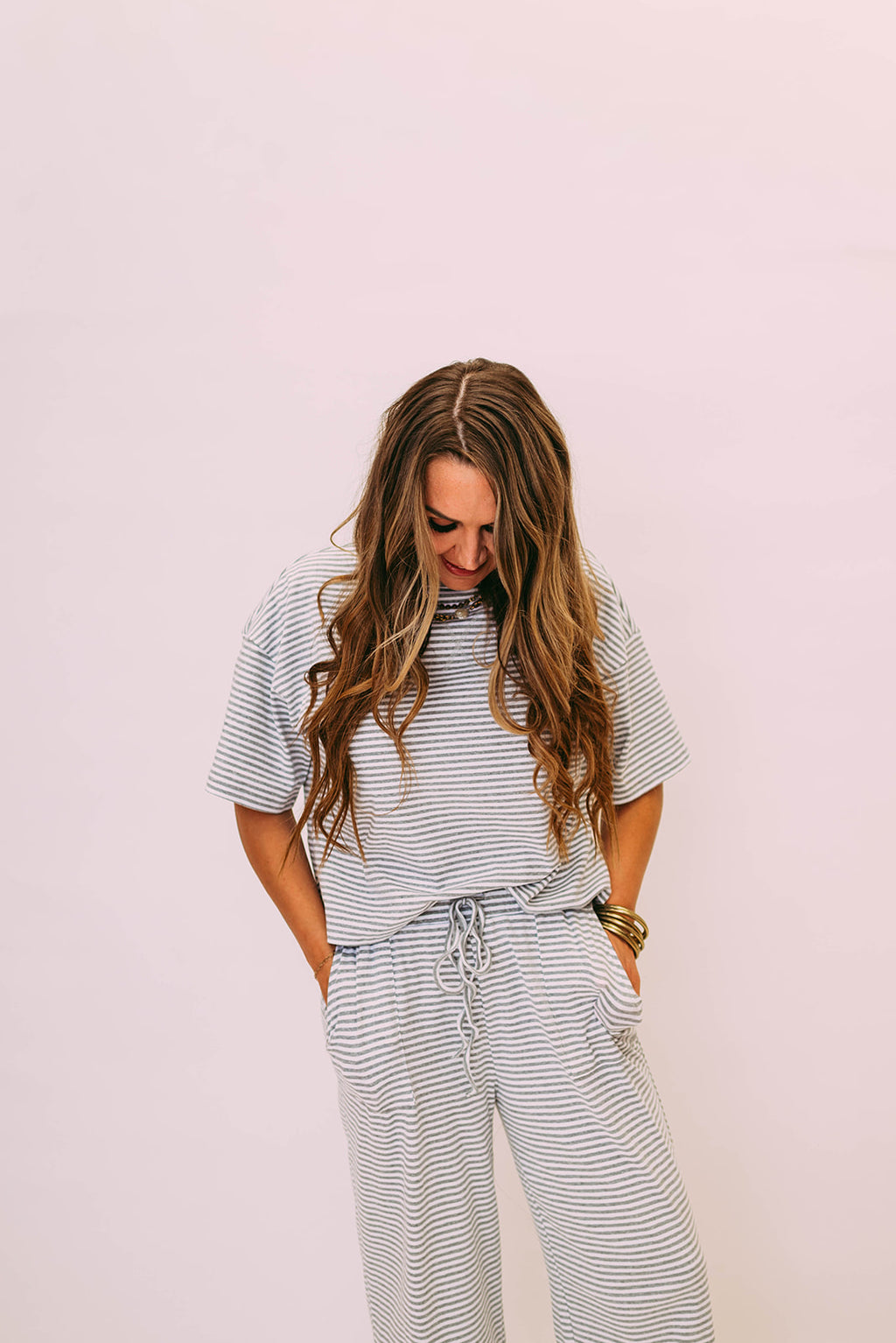 striped knit pants sets