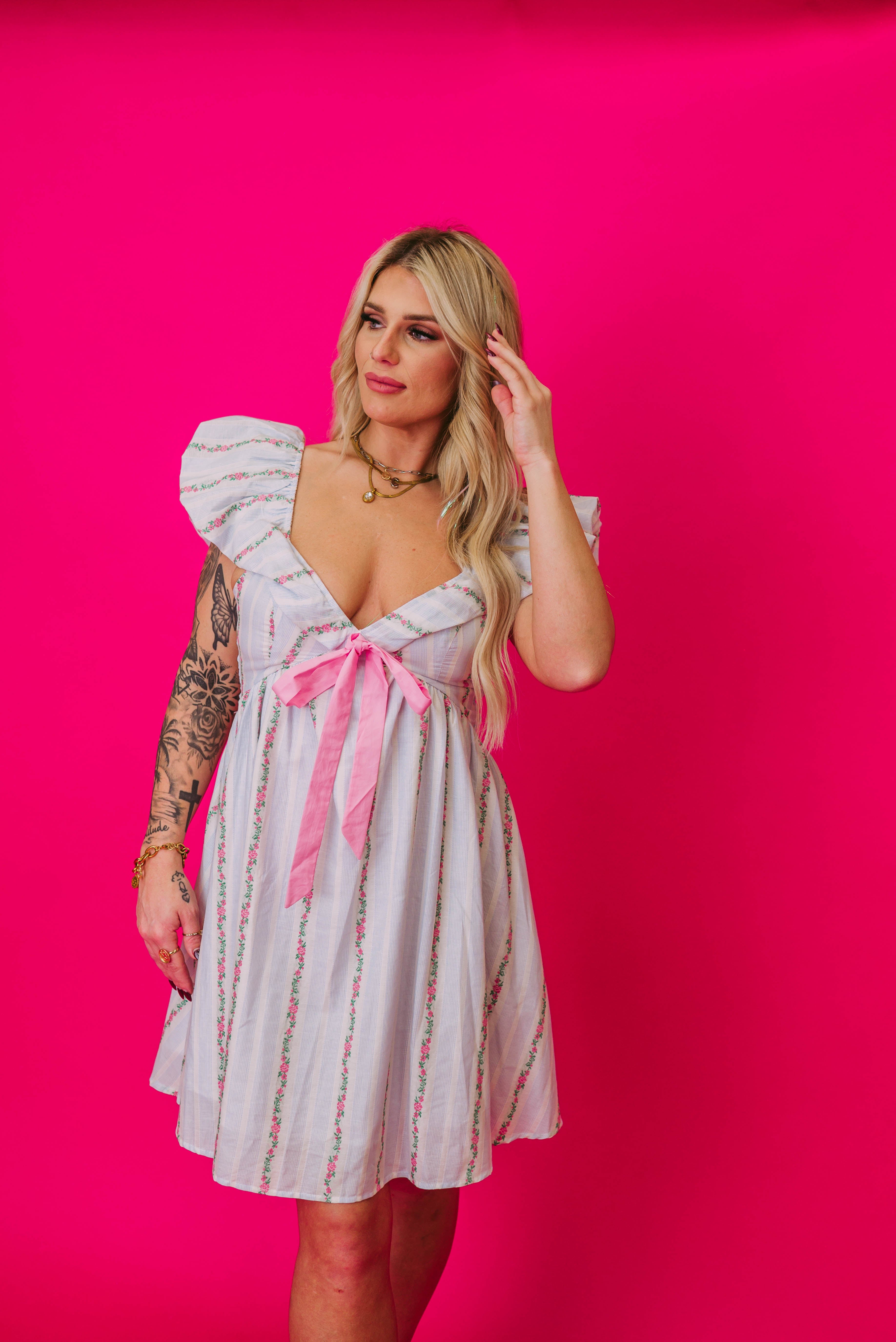 floral ruffles bow dress
