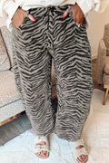 gray zebra denim flares