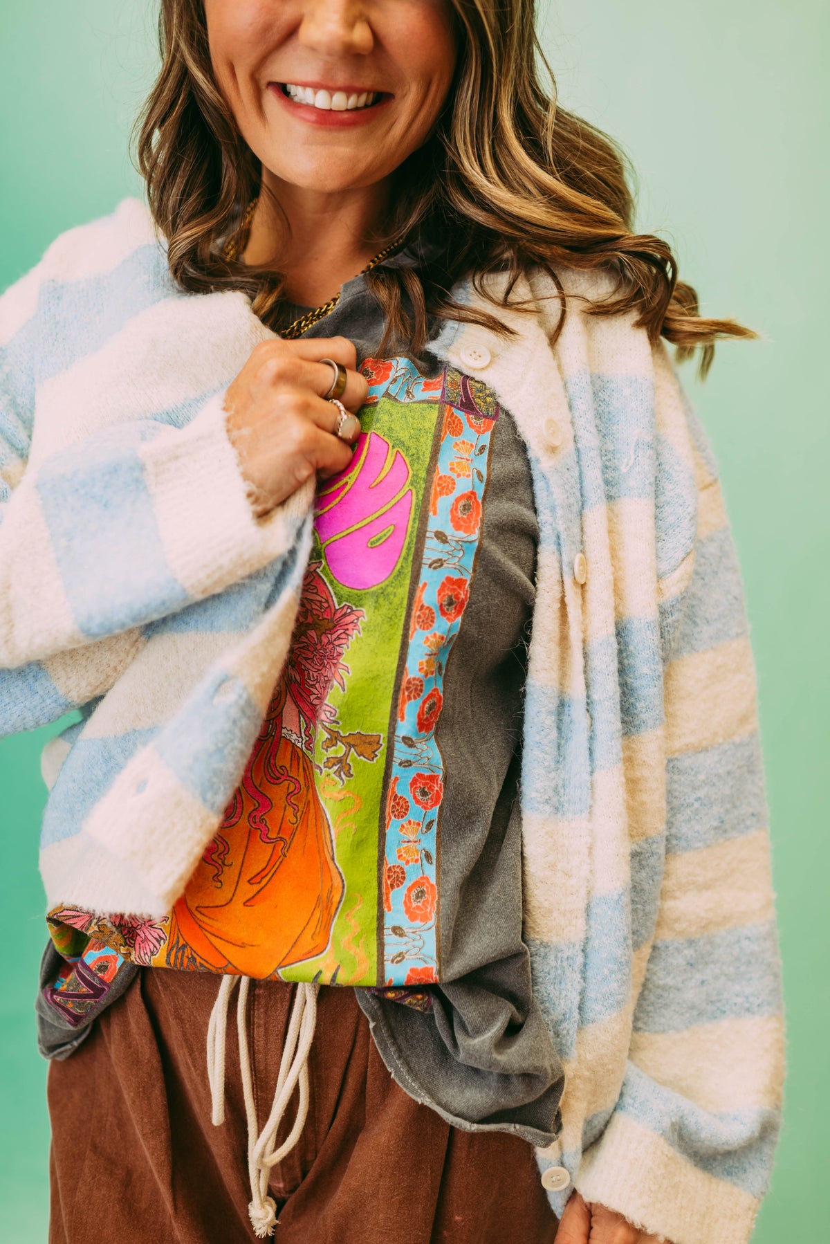 high neck stripe cardigan