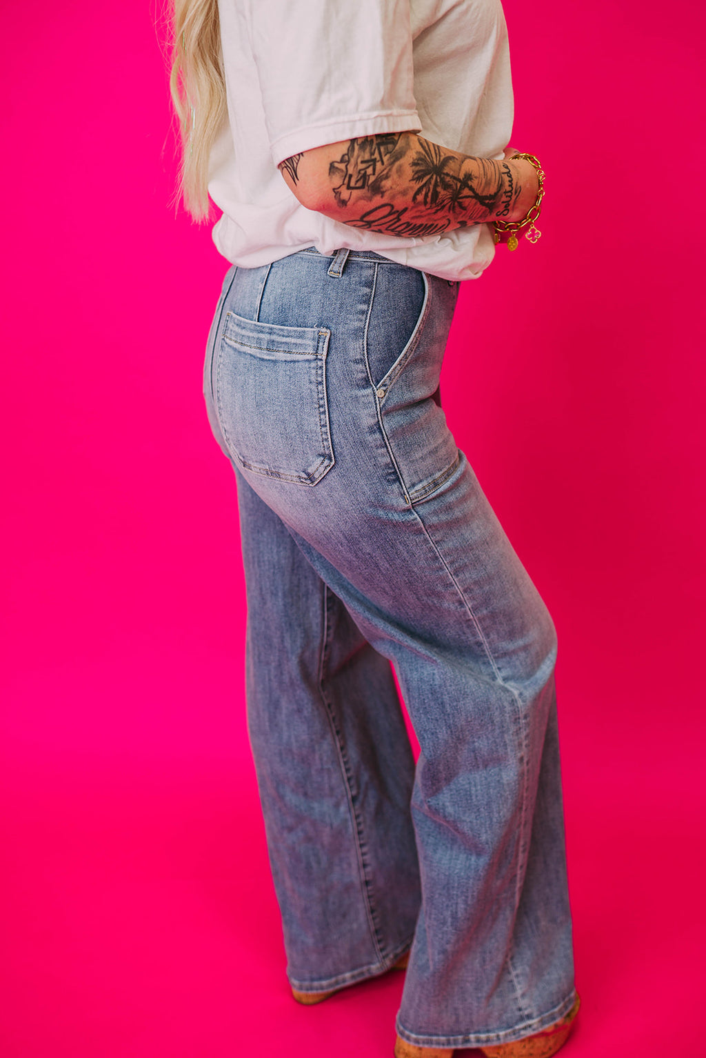 comfort stretch wide leg cuff jeans