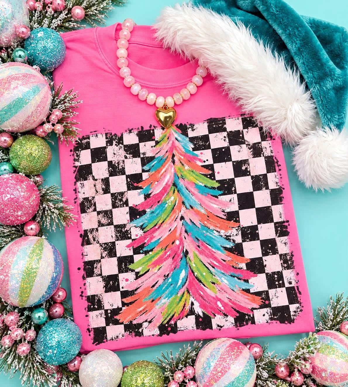 (PREORDER) rainbow checkered tree tee