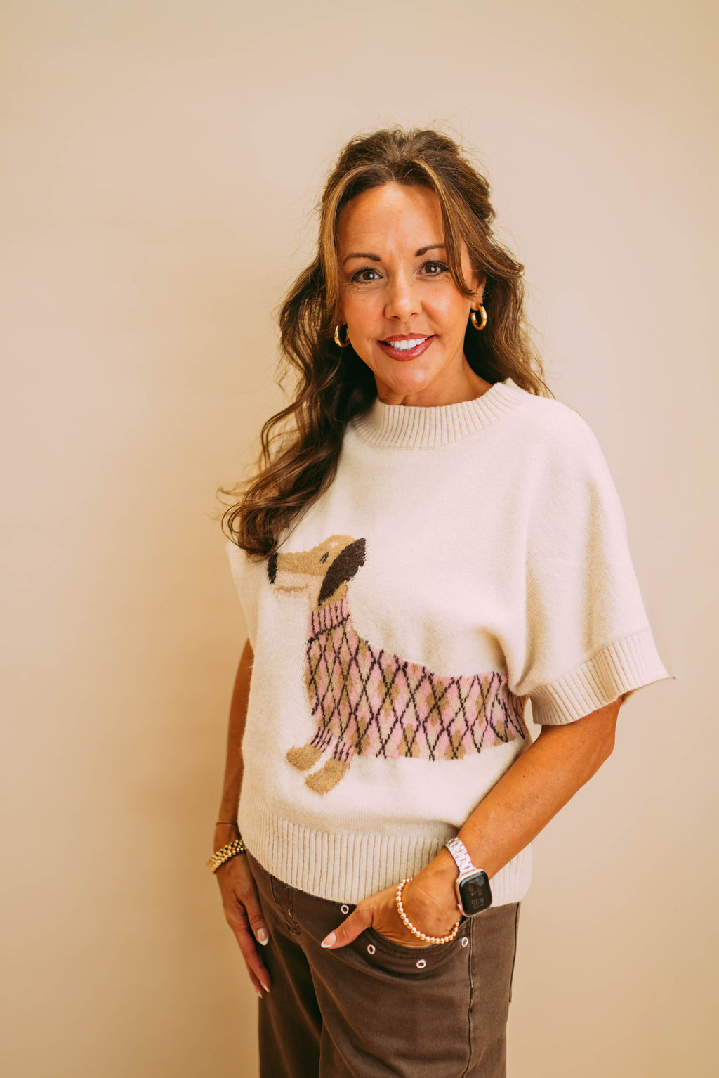 shortleeve dog knit sweater top