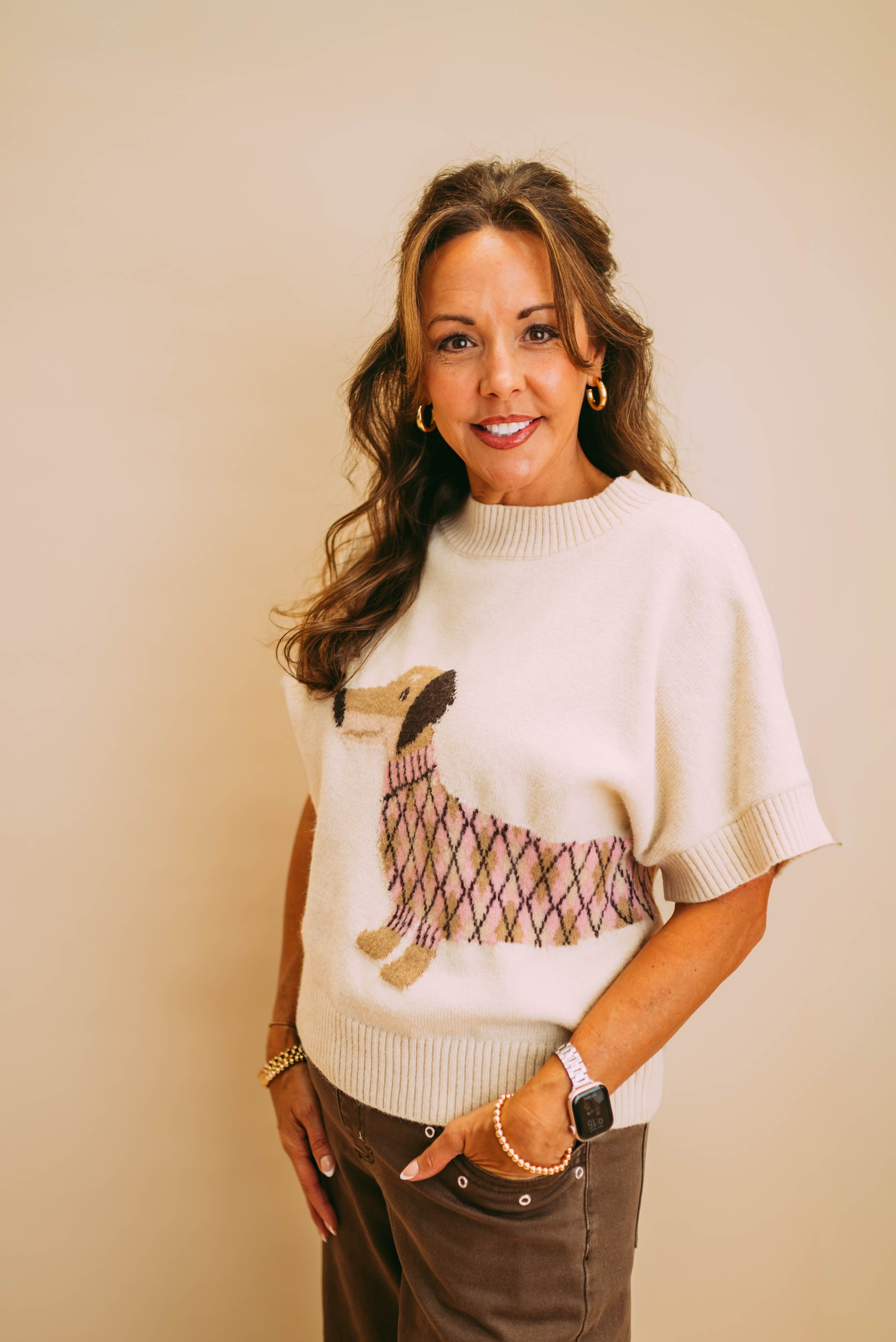 shortleeve dog knit sweater top