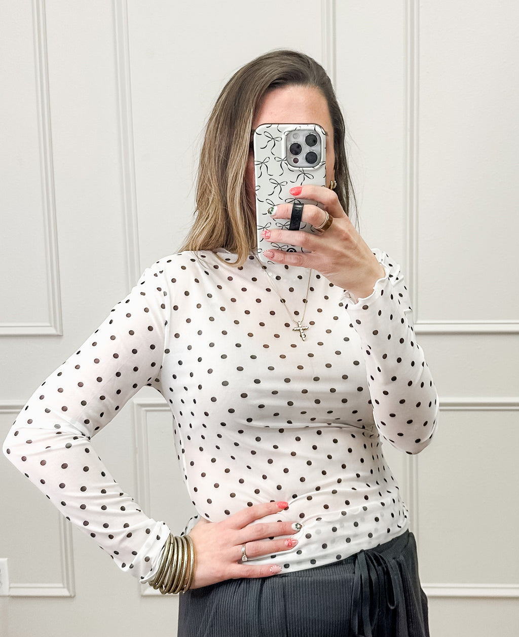 polka dot mesh top