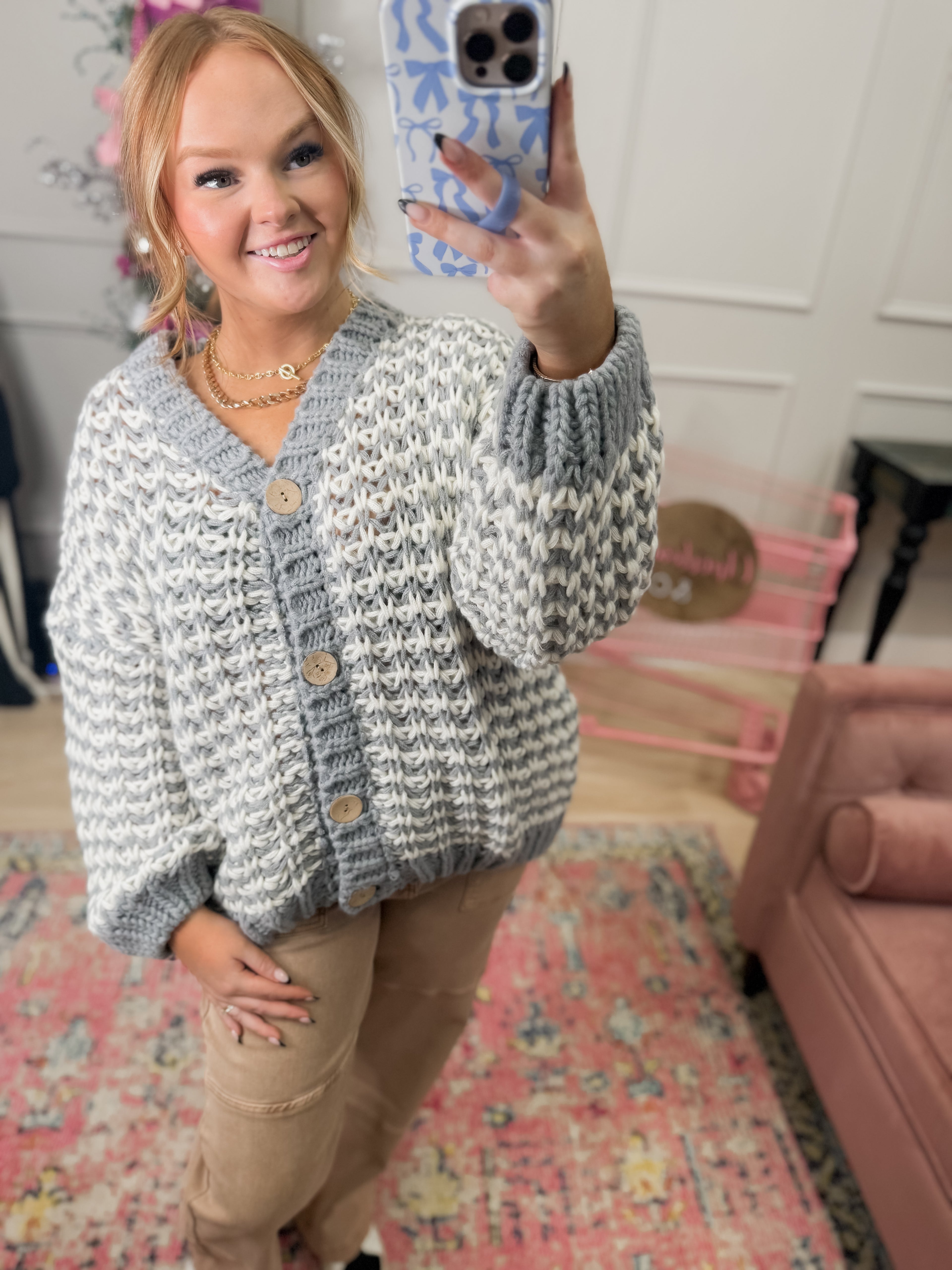 Grey Chunky Buttoned Sweater