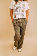 leopard printed cotton twill tape detail pants