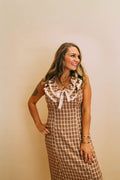 autumn harvest ruffled plaid body slimming slit midi dress