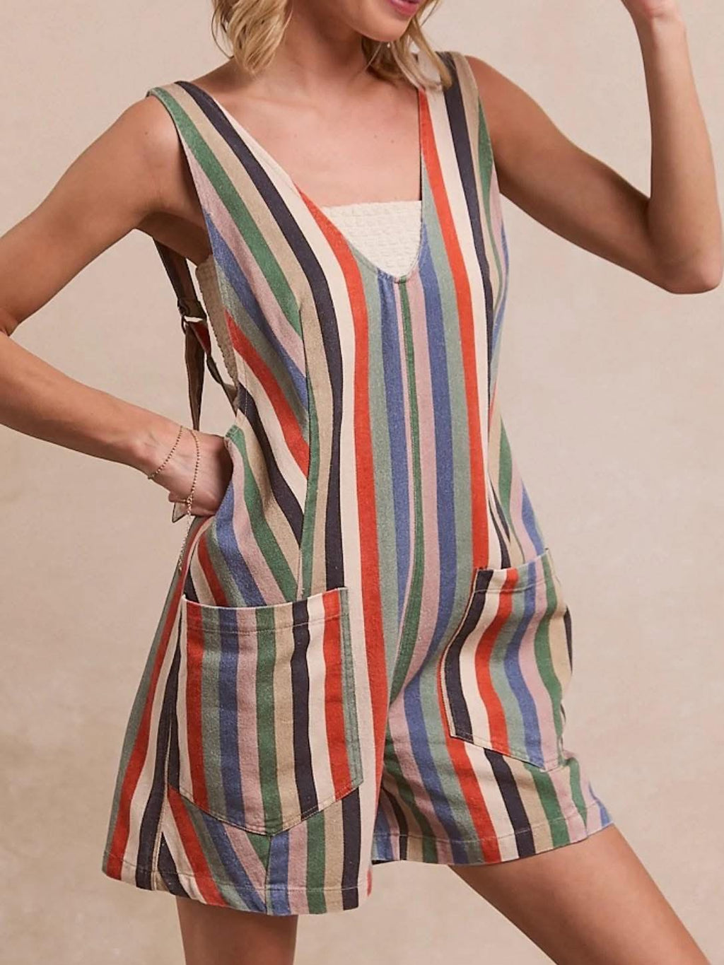 Multi Stripe Denim Romper