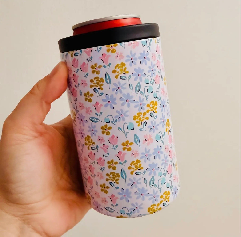 12oz pink ditsy floral can cooler
