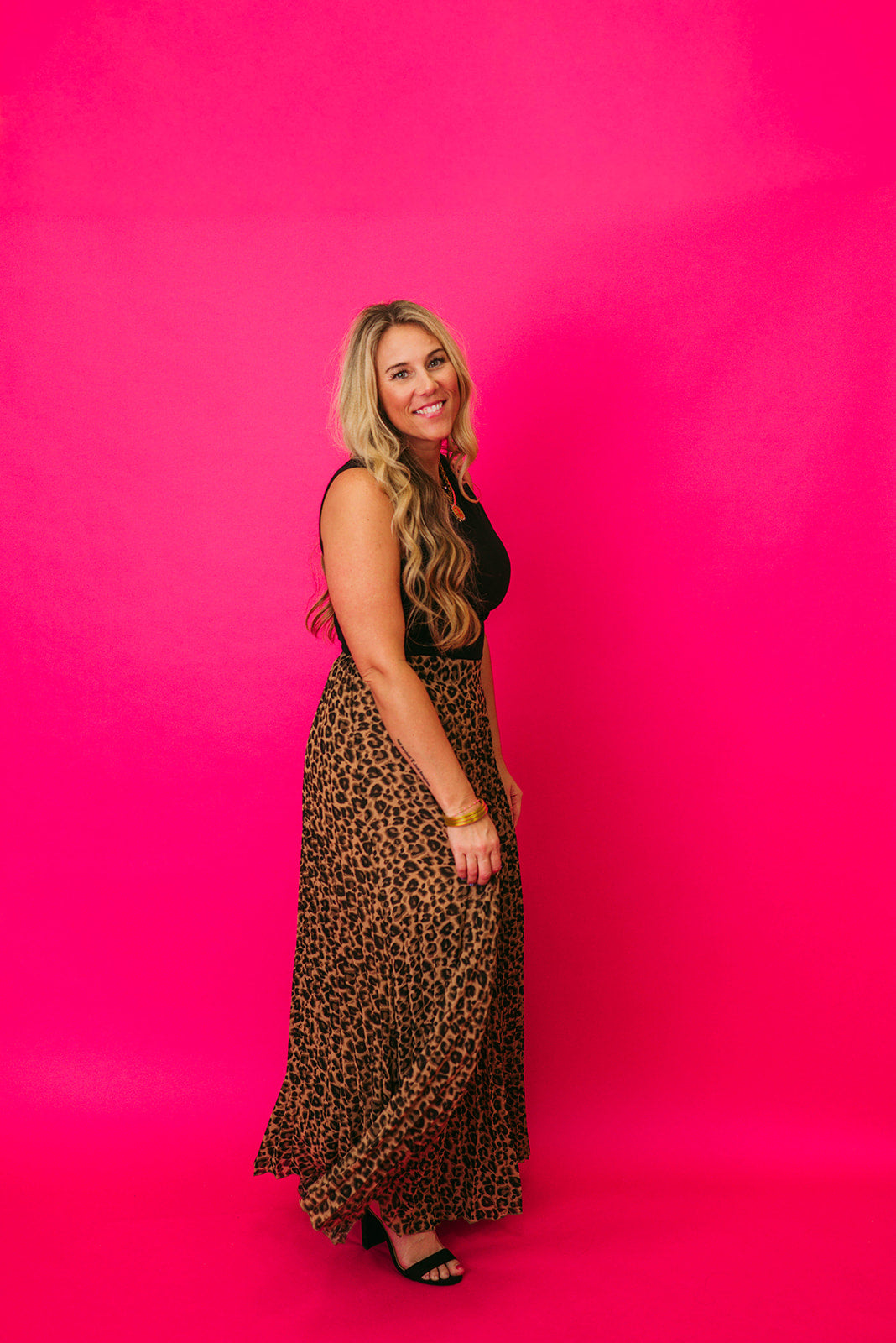 leopard print pleated skirt