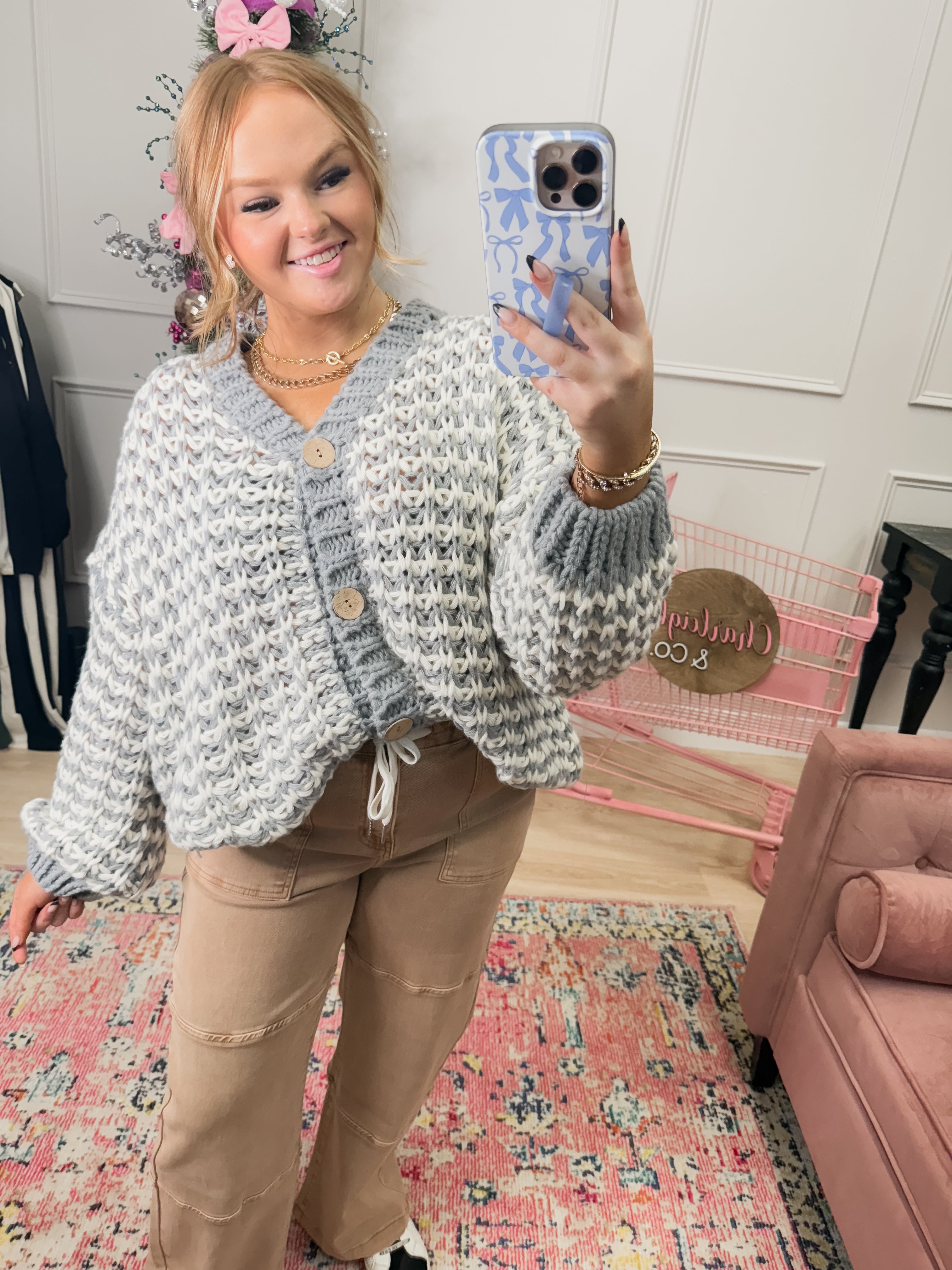 Grey Chunky Buttoned Sweater