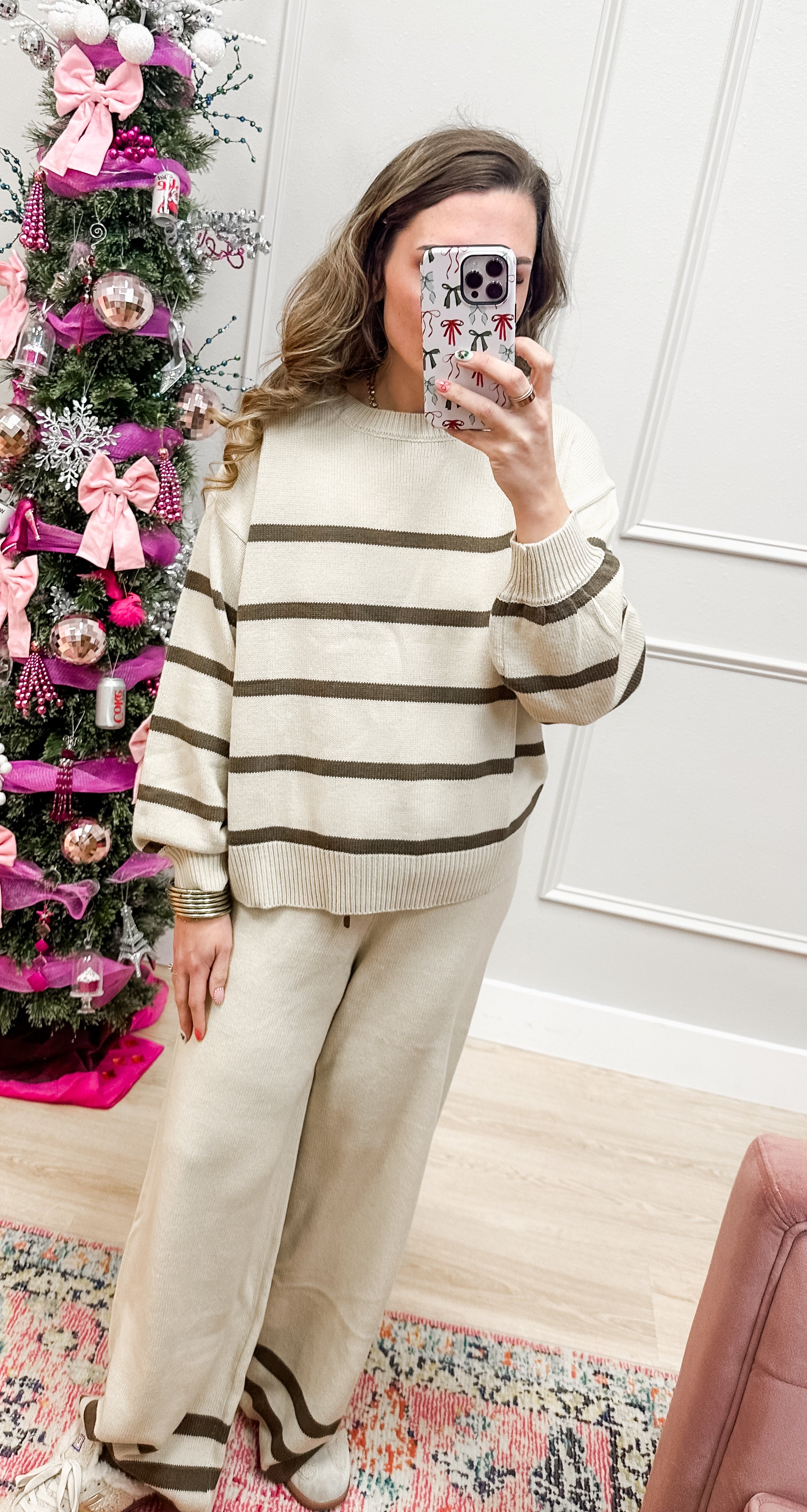 Tan Cozy Striped Lounge Set