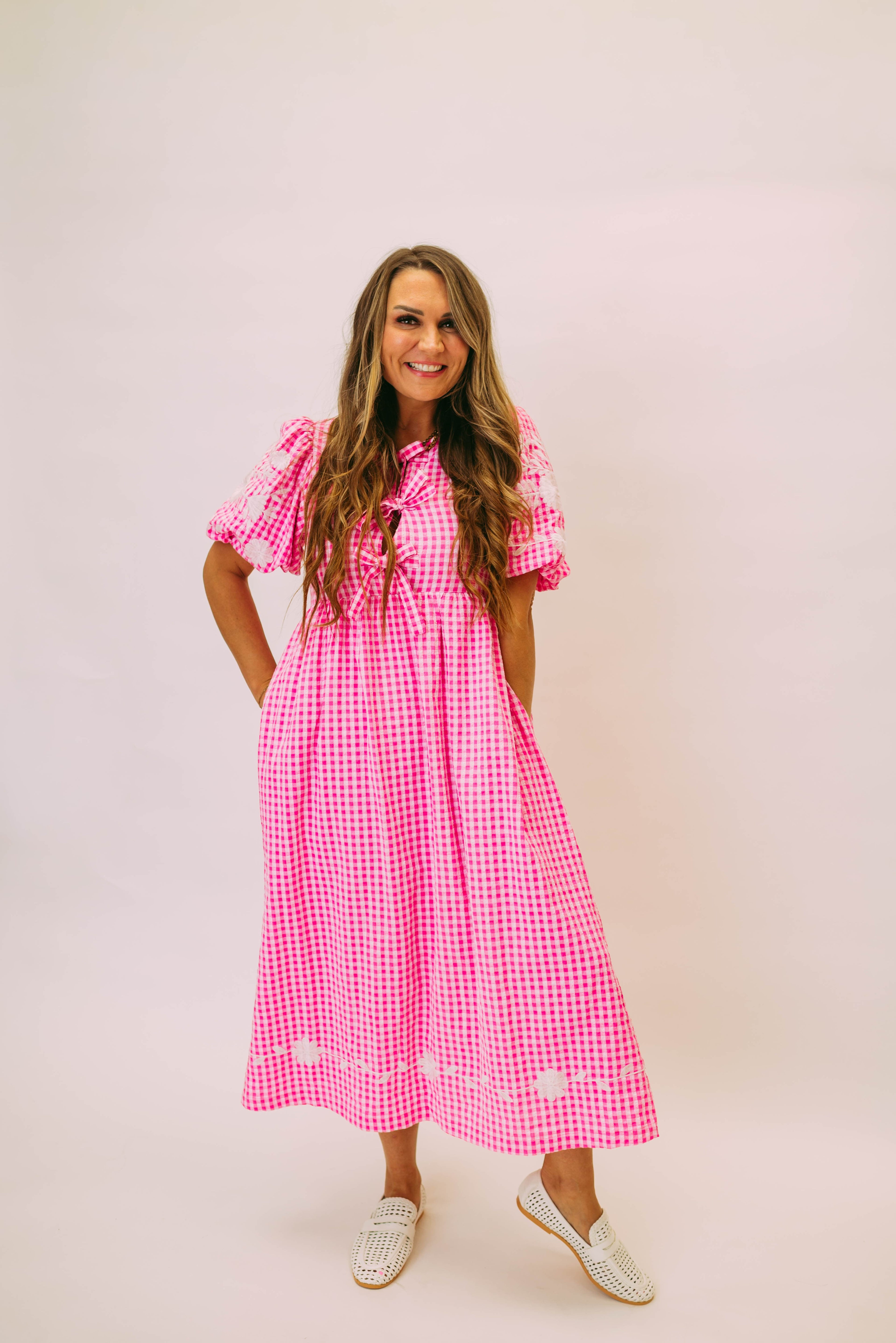 fushia gingham dress