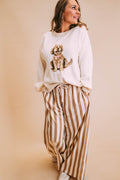 mocha coastal vertical stripe linen blend easy wide leg pants