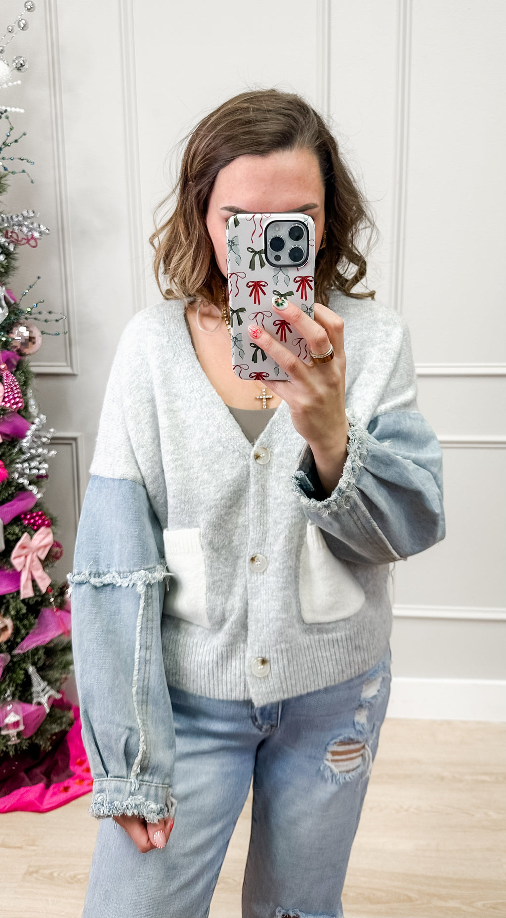 Denim Sleeve Knit Cardigan