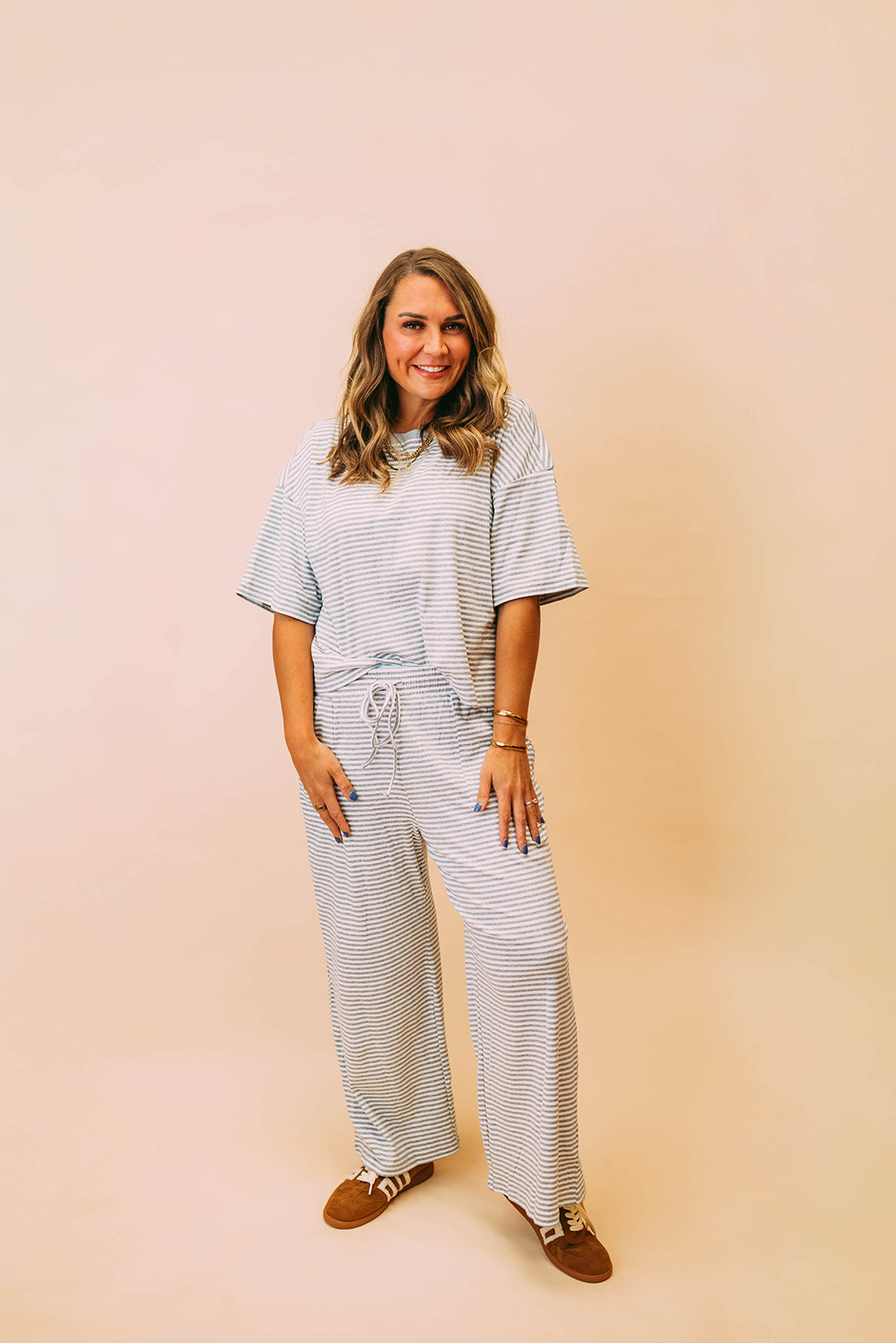heather grey/white striped knit set