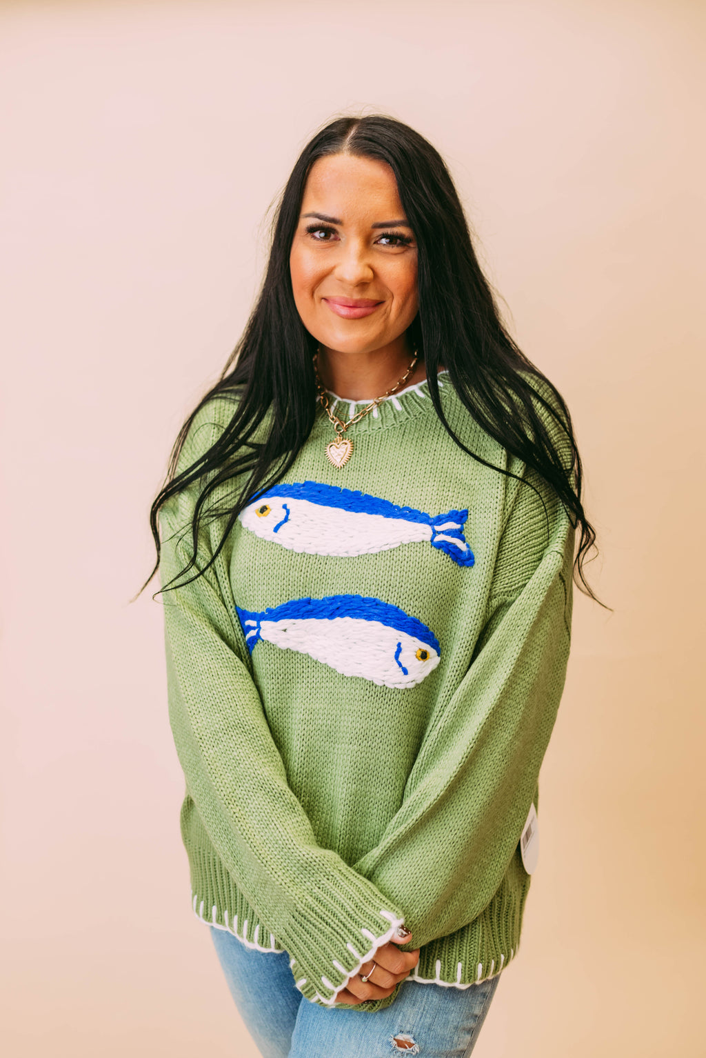 fish embroidered knit sweater