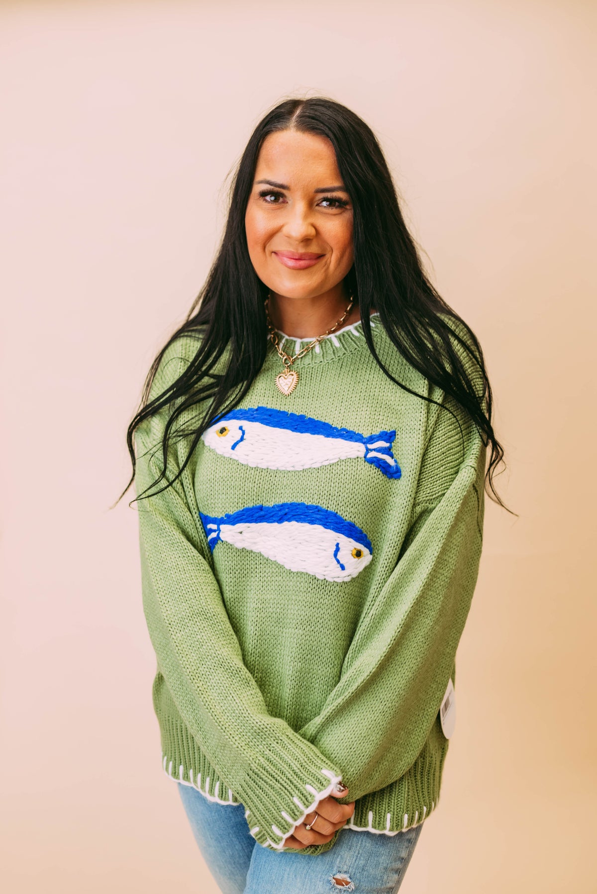 fish embroidered knit sweater