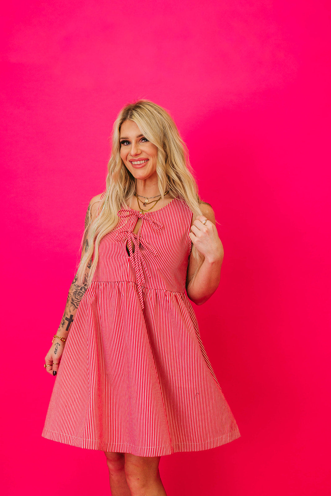 red/ivory stripped dress