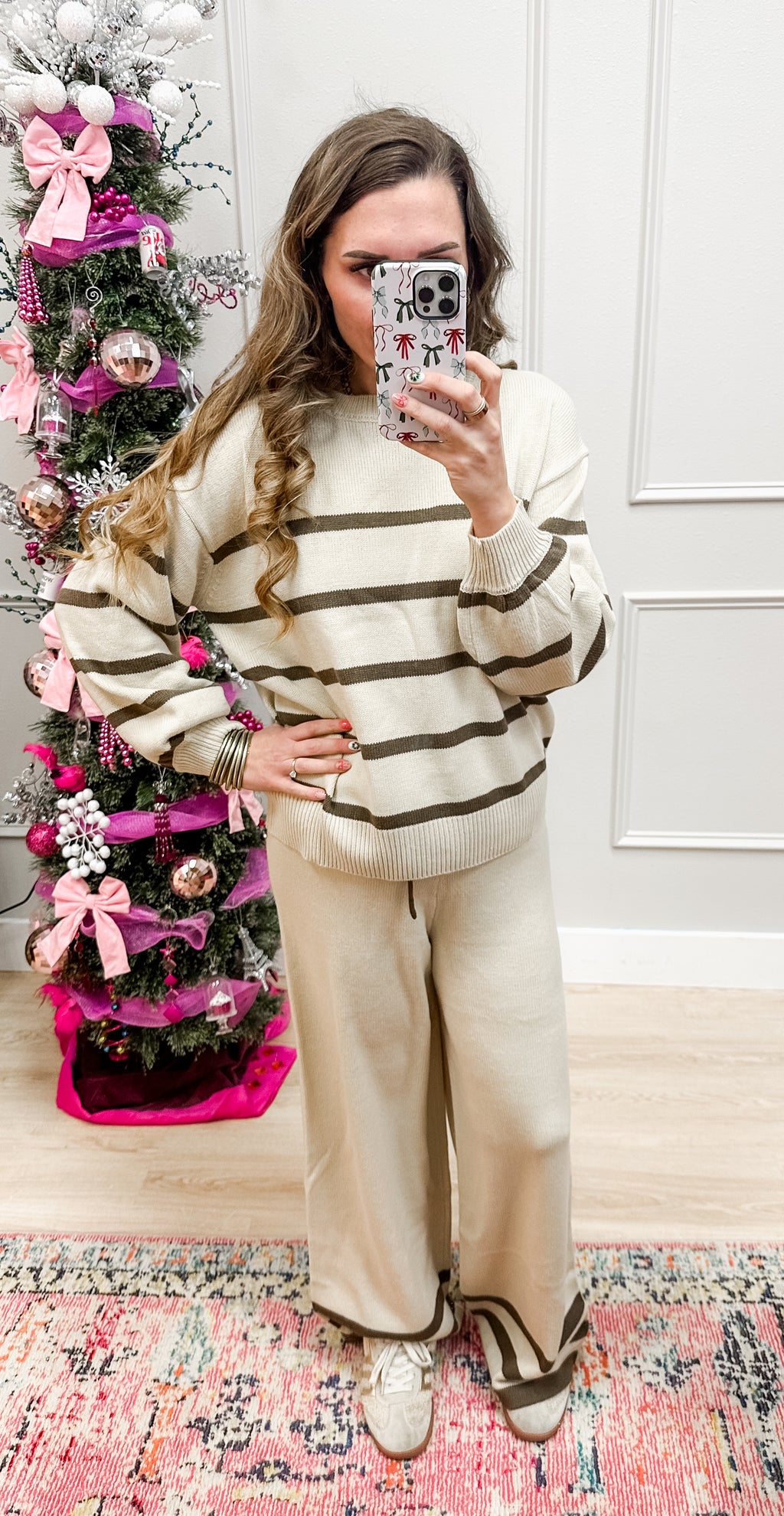 Tan Cozy Striped Lounge Set