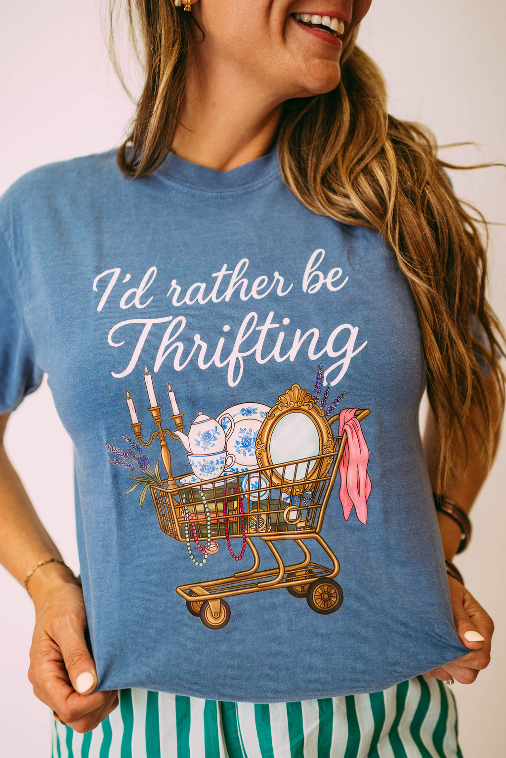 i’d rather be thrifting tee