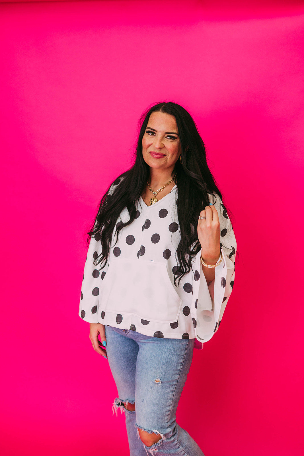 polka dot v neck hoodie