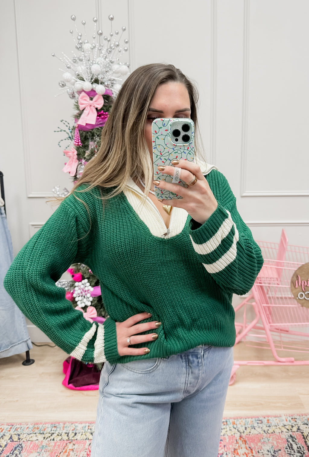 Jade Green Half Zip Sweater