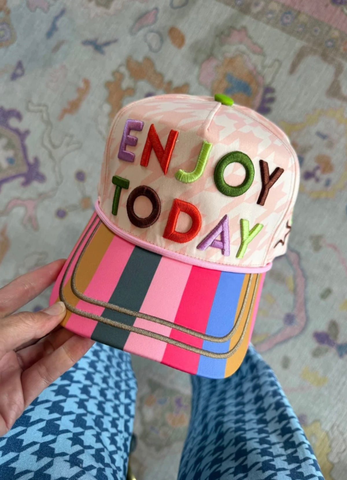 enjoy today striped trucker