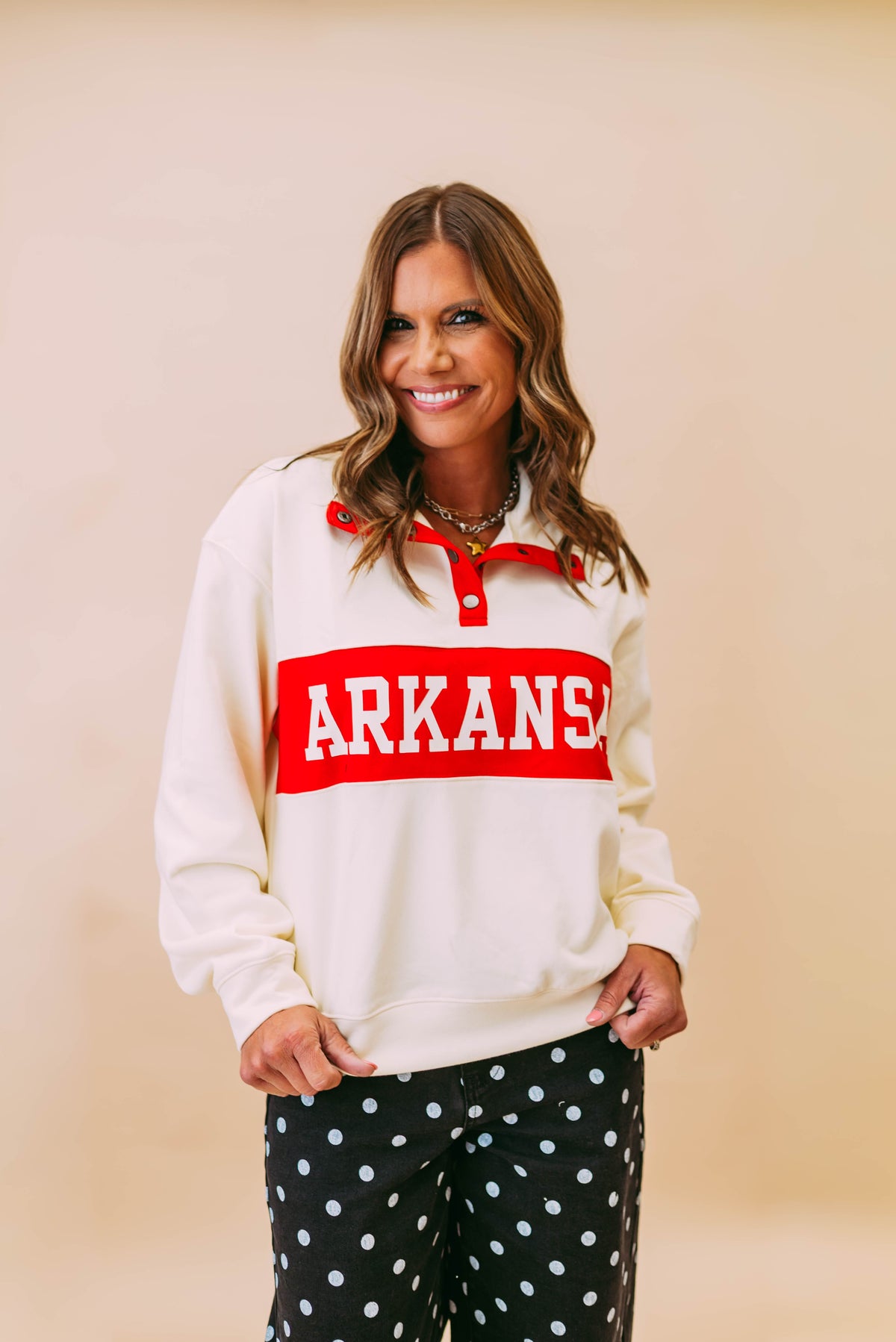 arkansas varsity snap-placket sporty pullover