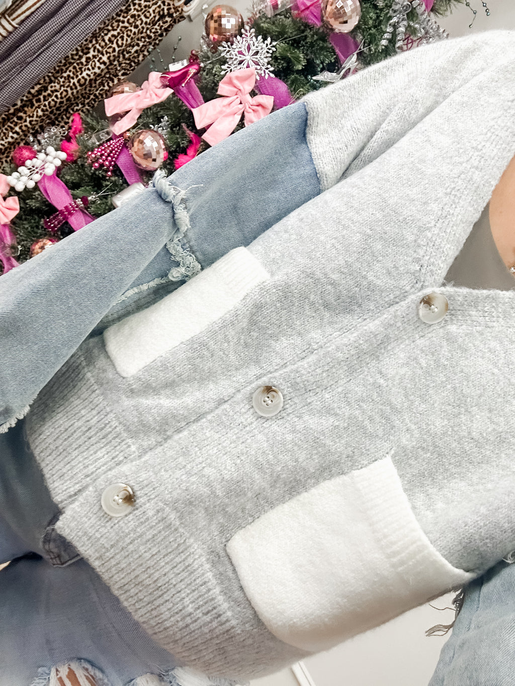Denim Sleeve Knit Cardigan