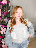 denim sleeve knit cardigan