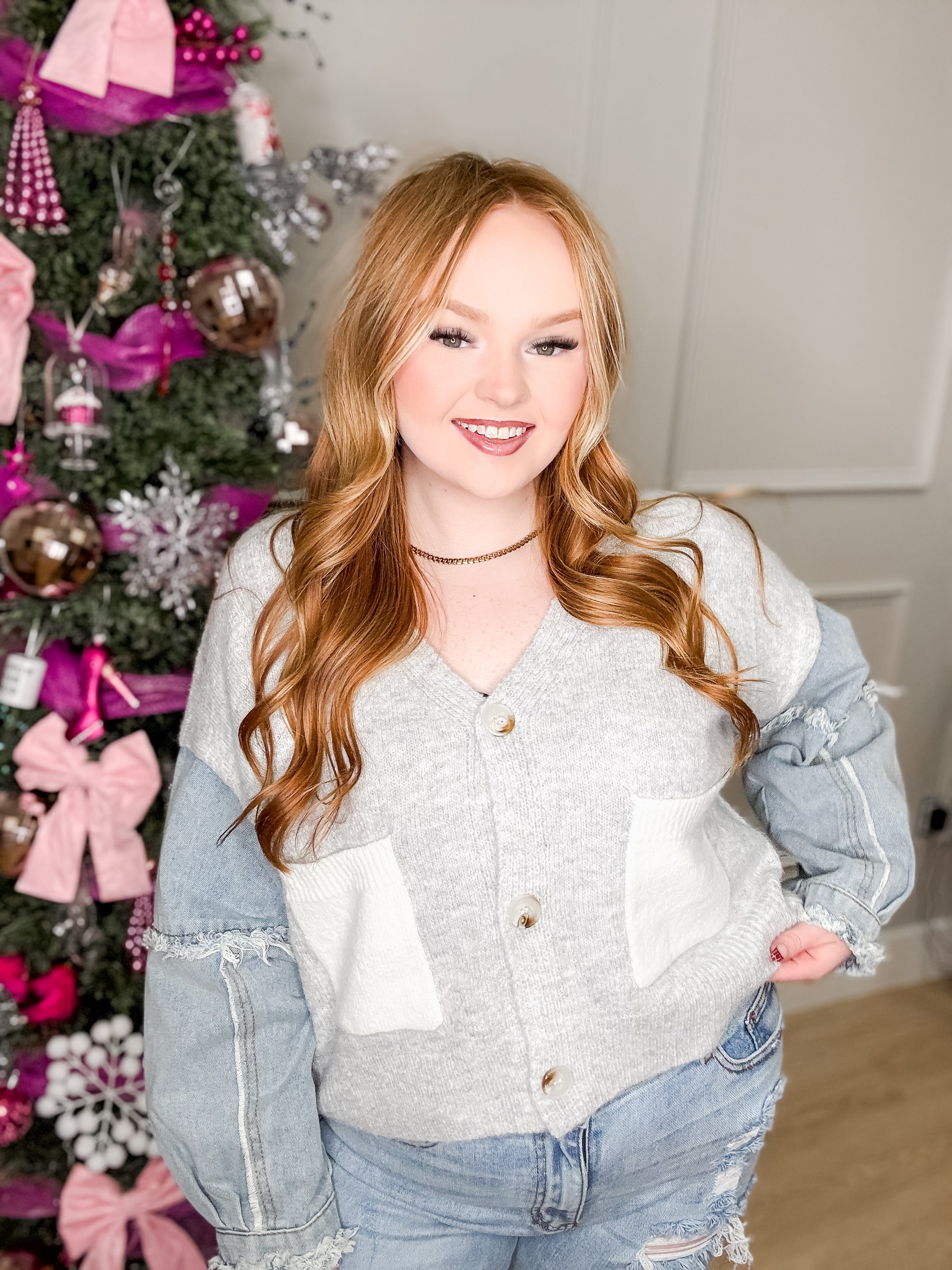 Denim Sleeve Knit Cardigan