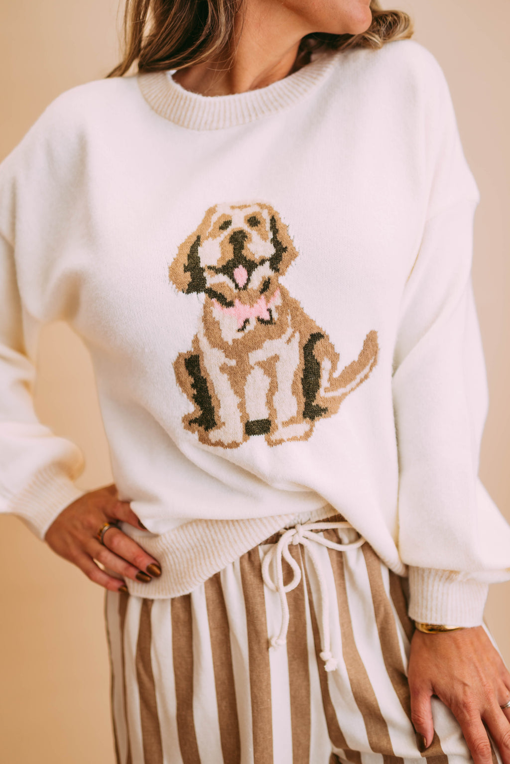 ivory dog knit sweater