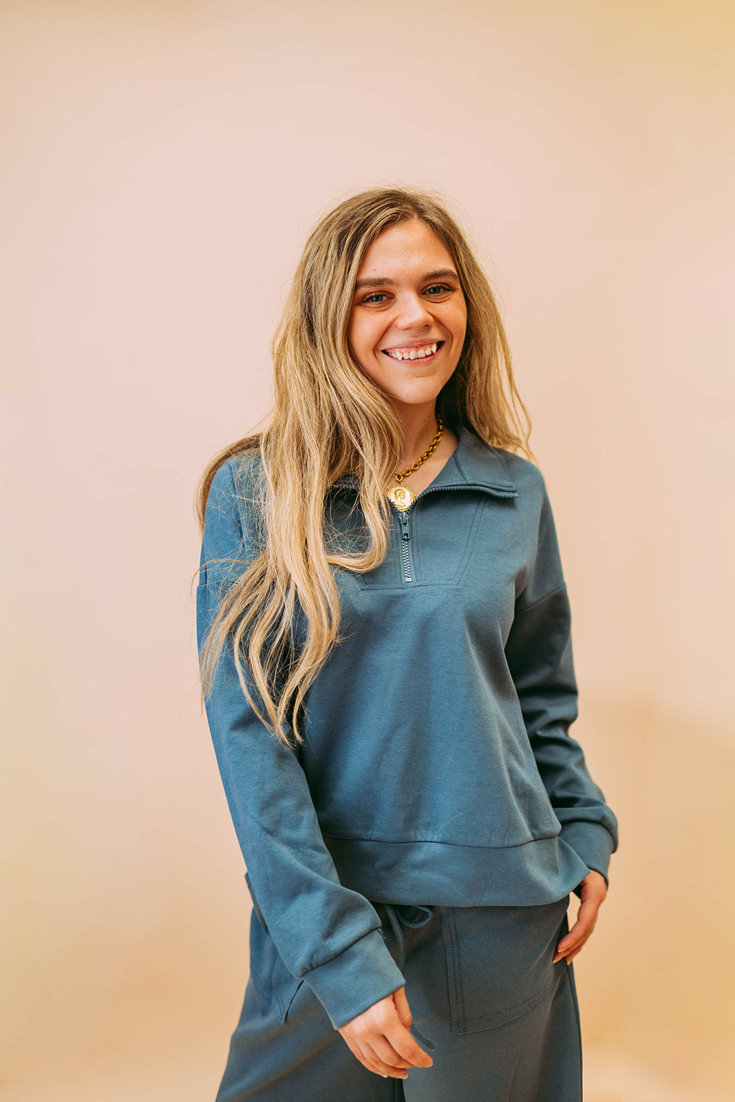 scuba half zip pullover & wide leg pants set