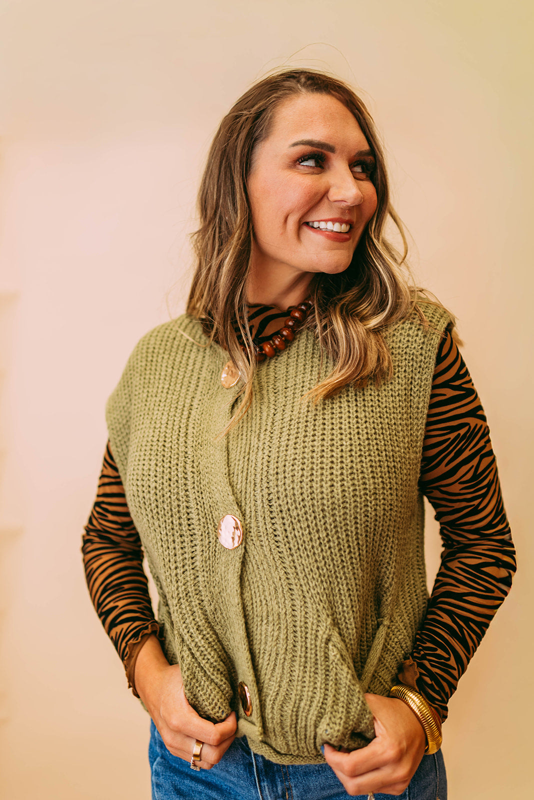 zebra print longsleeve mesh mockneck top