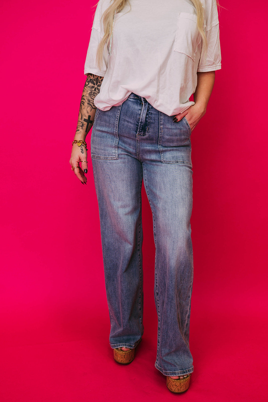 comfort stretch wide leg cuff jeans