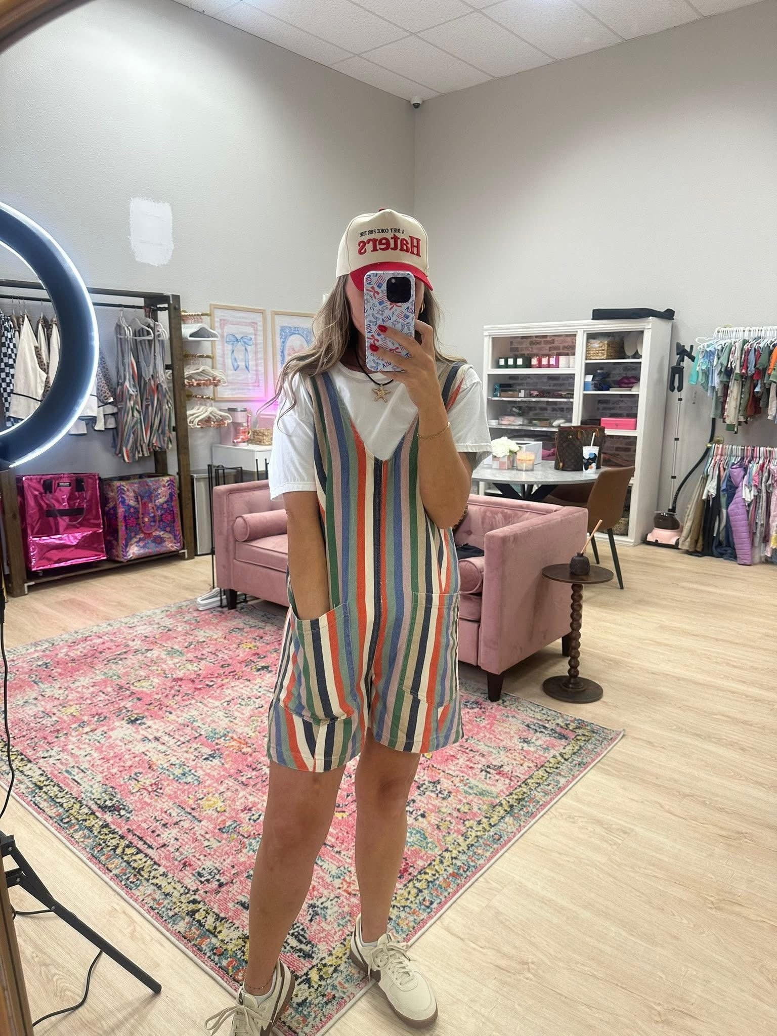 Multi Stripe Denim Romper