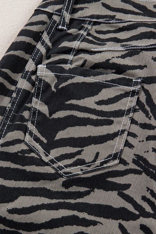 gray zebra denim flares