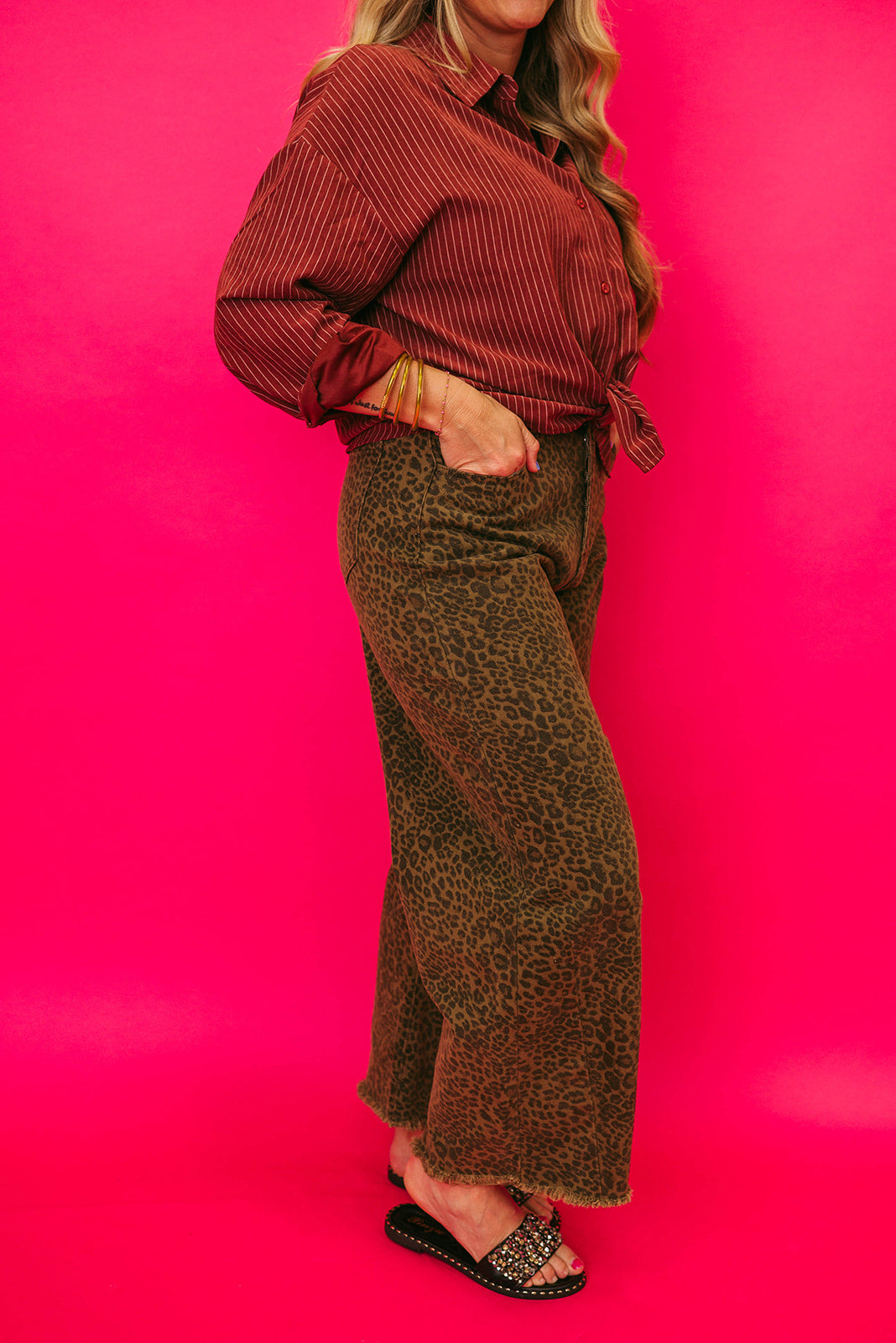 leopard barrel jeans
