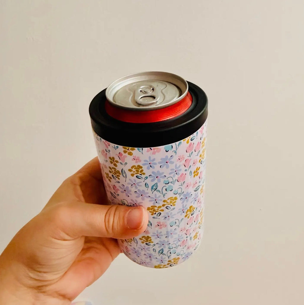 12oz pink ditsy floral can cooler